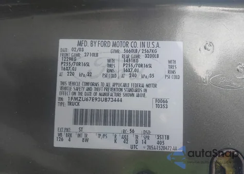 2003 Ford Explorer Sport Trac Xls/Xlt from USA, damaged, VIN 1FMZU67E93UB73444